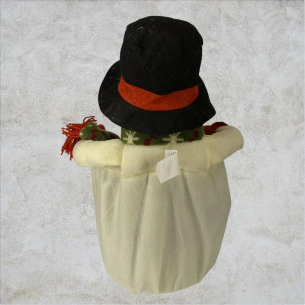 SNOWMAN BIN COVER -- Festive Felt Cover for Trashcan, Small, Pulls On, Christmas